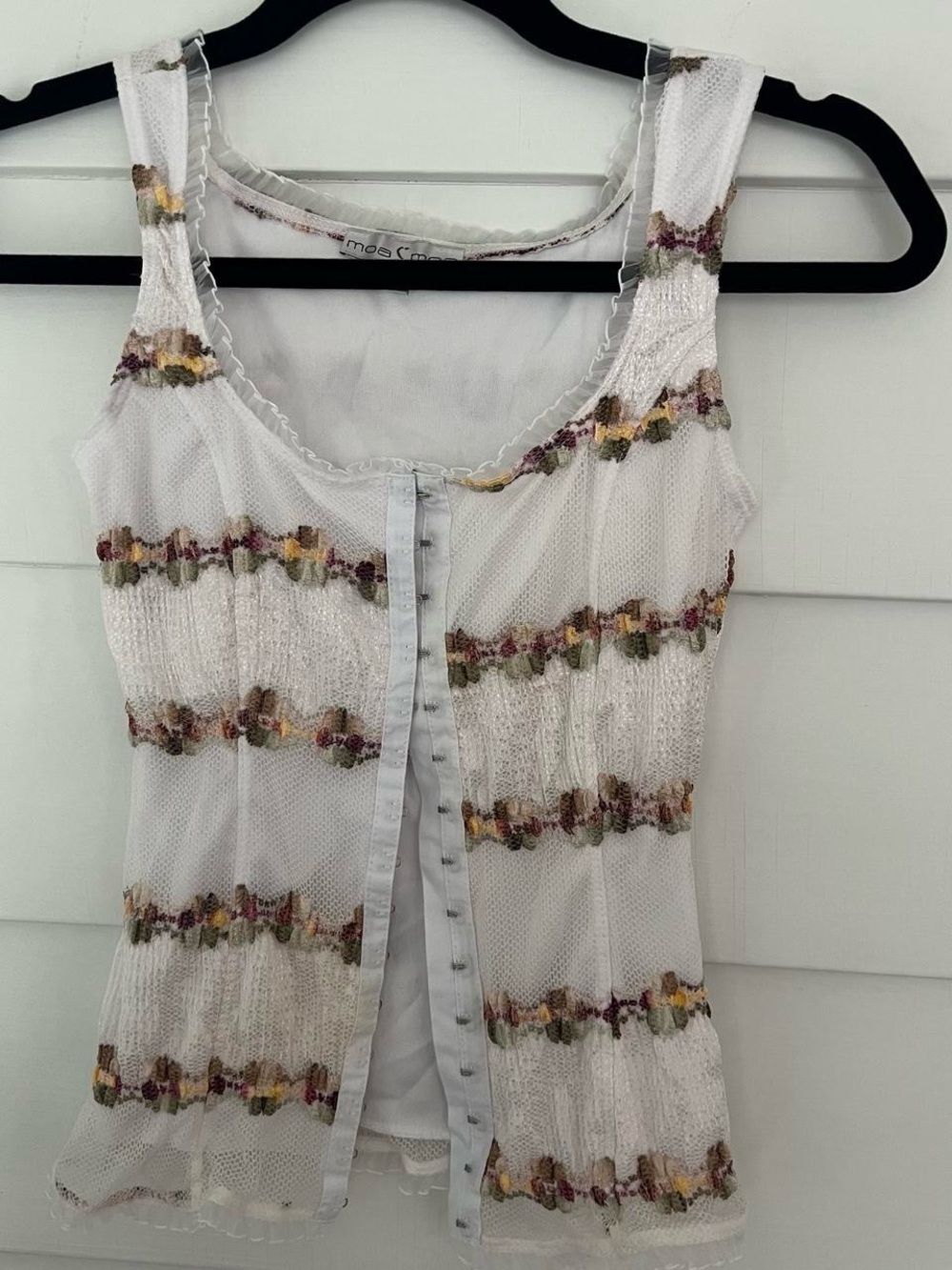 Y2K Fairycore Moa Moa White Mesh Floral Lace-Trim Corset Style Tank Top